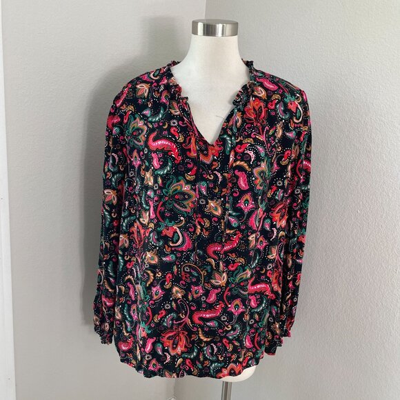 Croft & Barrow Womens Plus 2X Paisley Floral V Neck Long Sleeve Blouse Top - Picture 1 of 9
